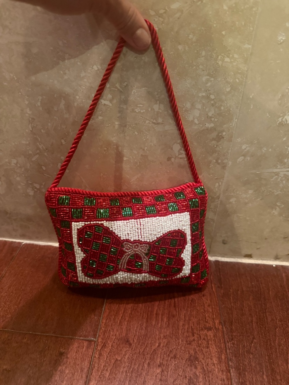 Sudha Pennathur Beaded Velvet Red Bone Pillow 6.5” long